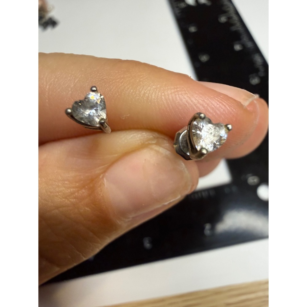 Silver Tone Clear Heart Stud Earrings Petite Faceted Stone Romantic Jewelry